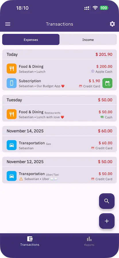 Our Budget App Screenshot